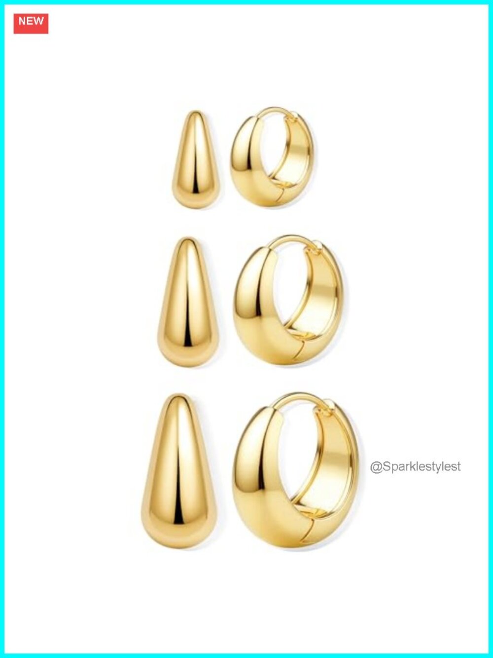 14K Gold Plated Hoop Earrings Set Small Chunky Huggie Hypoallergenic 3 Pairs